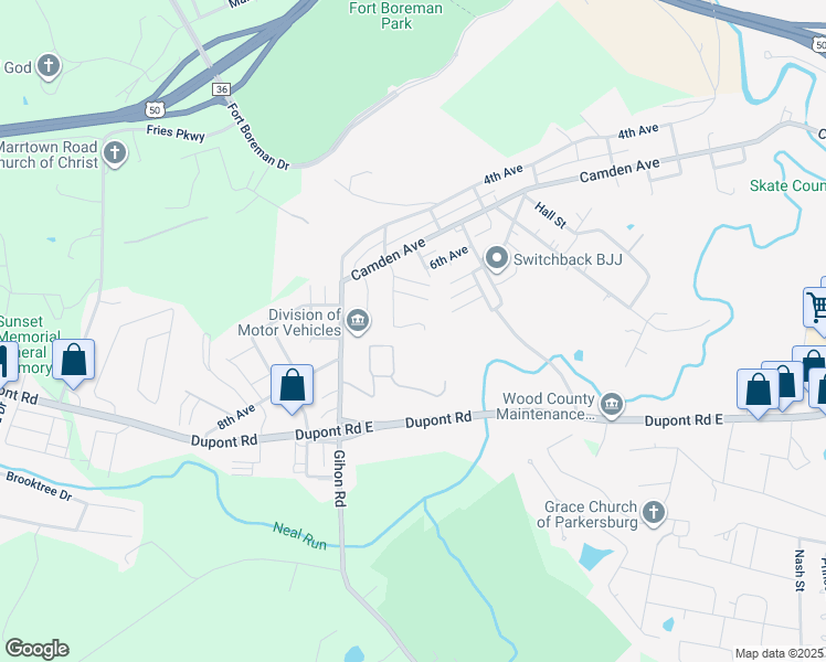 map of restaurants, bars, coffee shops, grocery stores, and more near 512 9th Avenue in Parkersburg