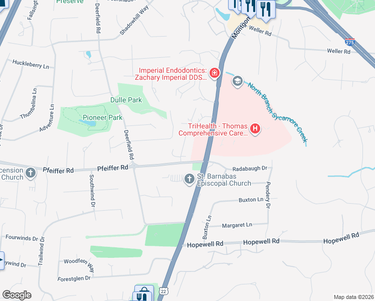 map of restaurants, bars, coffee shops, grocery stores, and more near 10410 Stone Court in Cincinnati