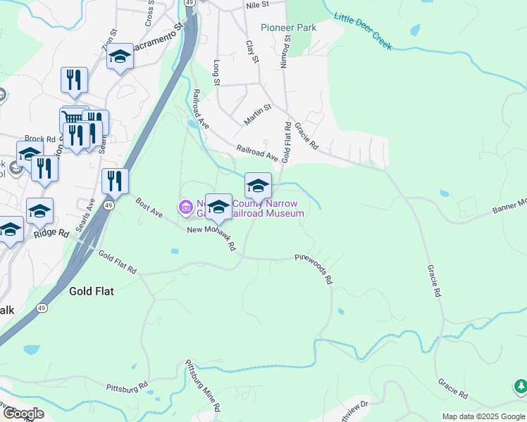 map of restaurants, bars, coffee shops, grocery stores, and more near 862 Gold Flat Road in Nevada City