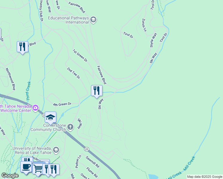 map of restaurants, bars, coffee shops, grocery stores, and more near 351 1st Green Drive in Incline Village