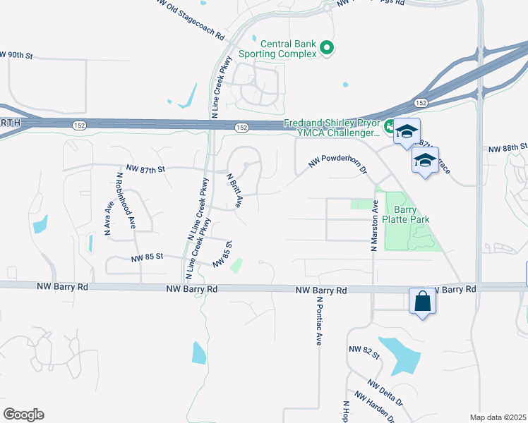map of restaurants, bars, coffee shops, grocery stores, and more near 8619 North Liston Avenue in Kansas City