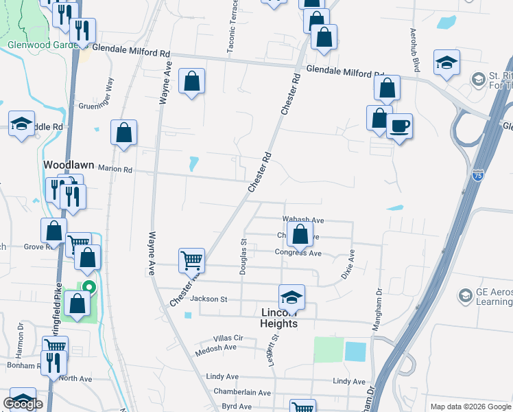 map of restaurants, bars, coffee shops, grocery stores, and more near 10147 Chester Road in Cincinnati