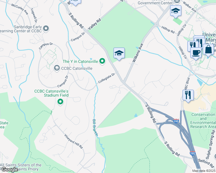 map of restaurants, bars, coffee shops, grocery stores, and more near 916 South Rolling Road in Catonsville