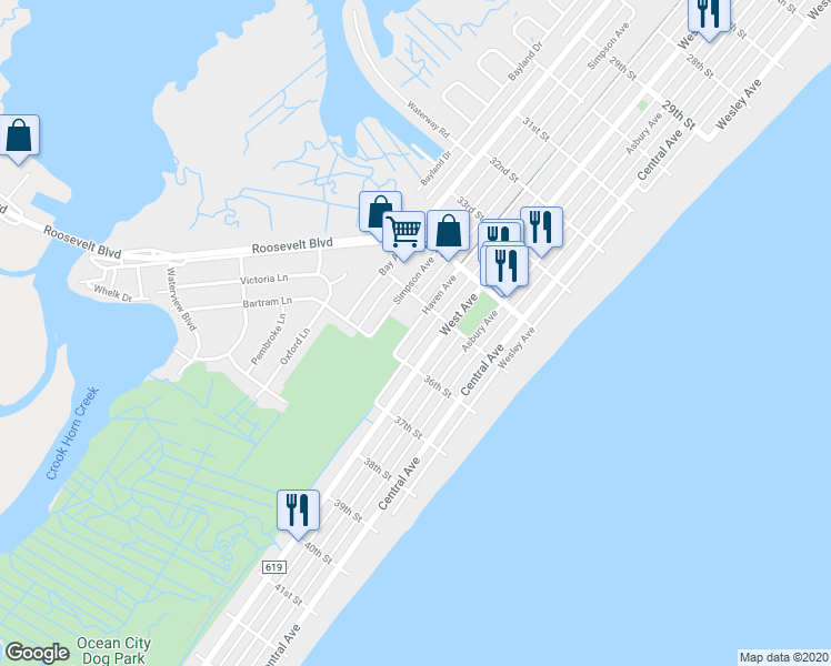 map of restaurants, bars, coffee shops, grocery stores, and more near 3519 Haven Avenue in Ocean City