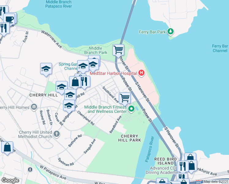 map of restaurants, bars, coffee shops, grocery stores, and more near 220 Swale Avenue in Baltimore