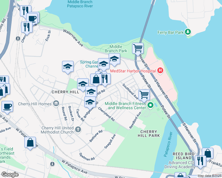 map of restaurants, bars, coffee shops, grocery stores, and more near 515 Cherry Hill Road in Baltimore