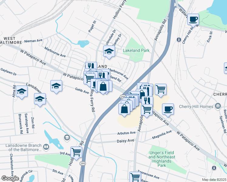 map of restaurants, bars, coffee shops, grocery stores, and more near 2101 West Patapsco Avenue in Baltimore