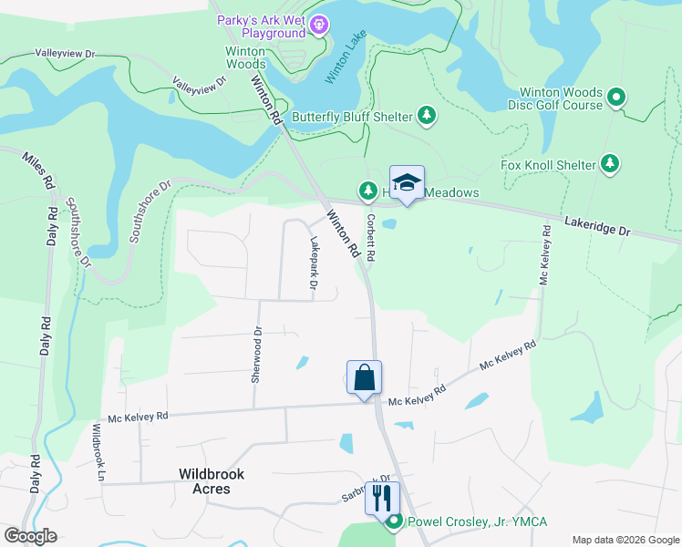 map of restaurants, bars, coffee shops, grocery stores, and more near 900 Lakeshore Drive in Cincinnati