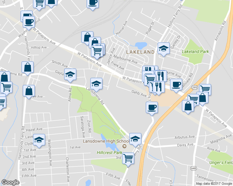 map of restaurants, bars, coffee shops, grocery stores, and more near 2500 Gehb Avenue in Halethorpe