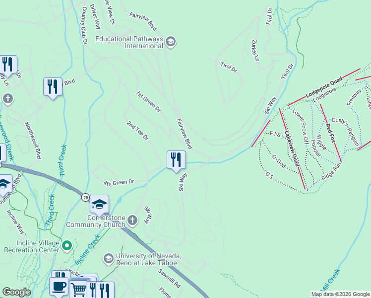map of restaurants, bars, coffee shops, grocery stores, and more near 348 Wilderness Court in Incline Village