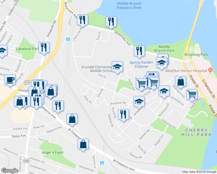 map of restaurants, bars, coffee shops, grocery stores, and more near 1010 Cherry Hill Road in Baltimore