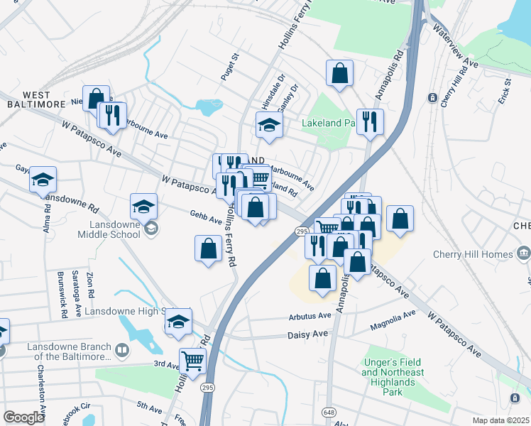 map of restaurants, bars, coffee shops, grocery stores, and more near 2201 West Patapsco Avenue in Baltimore
