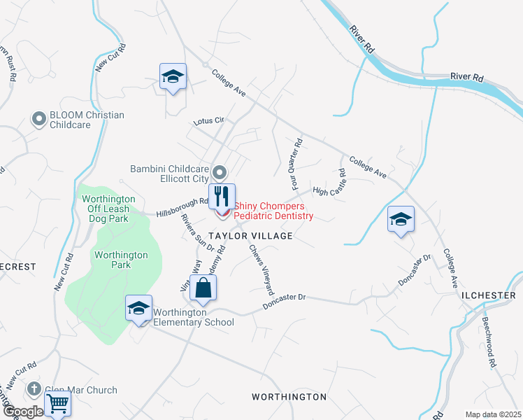map of restaurants, bars, coffee shops, grocery stores, and more near 8238 Academy Road in Ellicott City