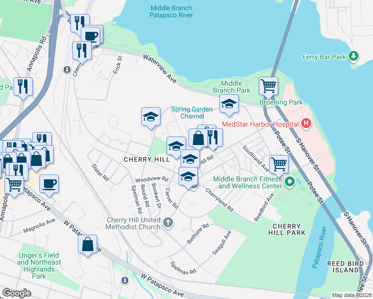 map of restaurants, bars, coffee shops, grocery stores, and more near 2528 Terra Firma Road in Baltimore