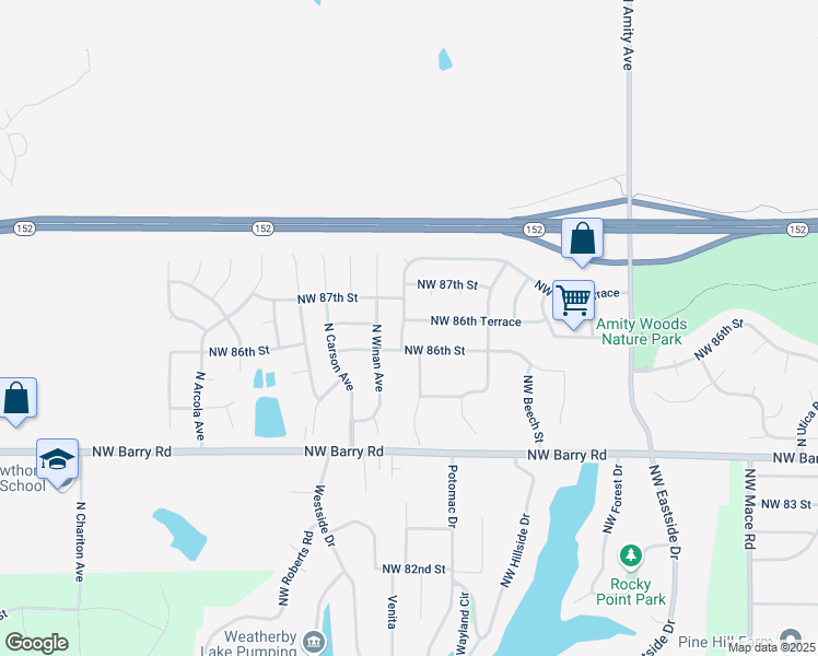 map of restaurants, bars, coffee shops, grocery stores, and more near 8607 North Crawford Avenue in Kansas City
