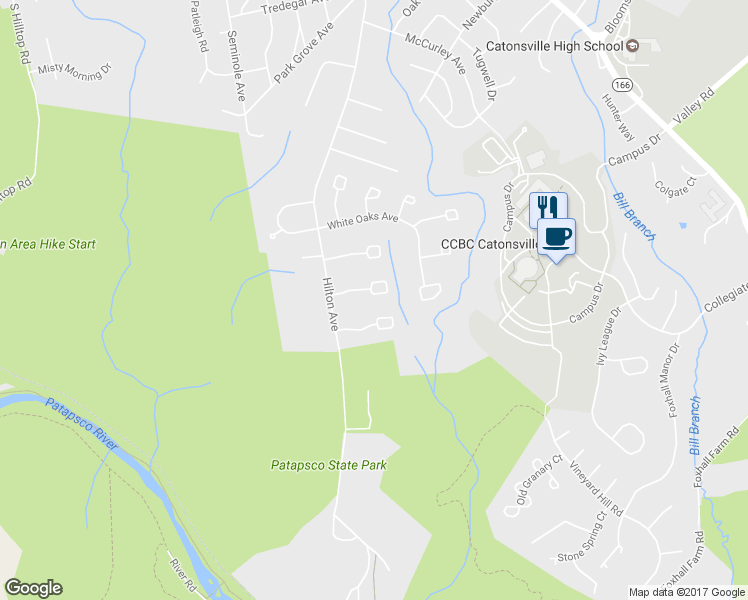 map of restaurants, bars, coffee shops, grocery stores, and more near 13 English Elm Court in Catonsville