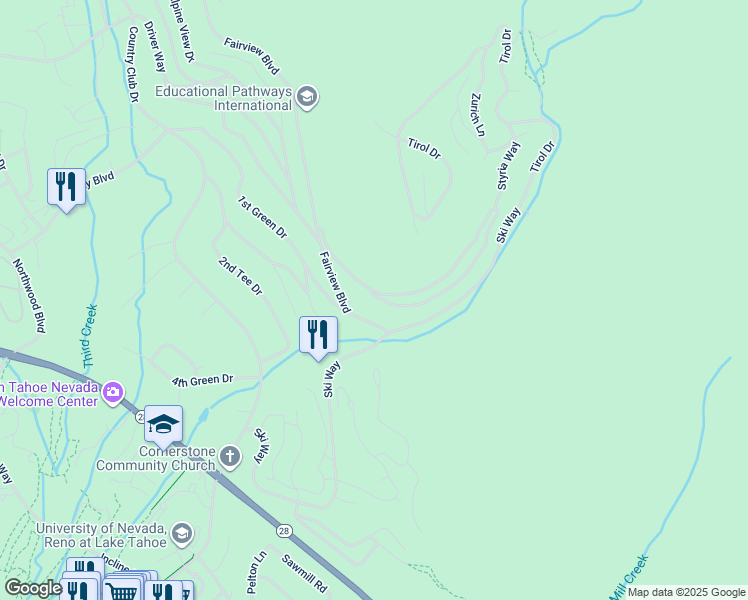 map of restaurants, bars, coffee shops, grocery stores, and more near 351 1st Green Drive in Incline Village
