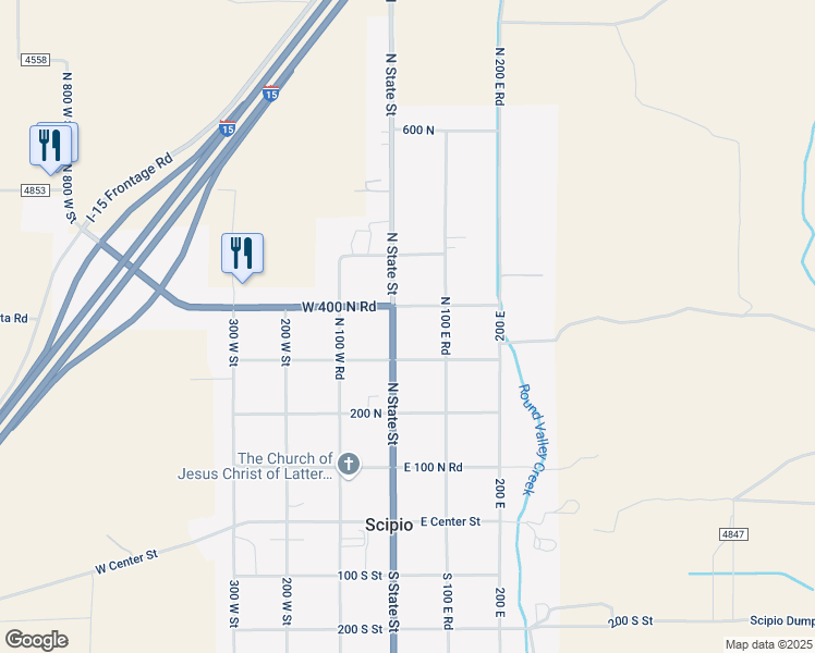 map of restaurants, bars, coffee shops, grocery stores, and more near 306 North State Street in Scipio