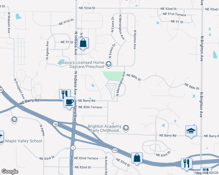 map of restaurants, bars, coffee shops, grocery stores, and more near 8641 N Cleveland Ln in Kansas City