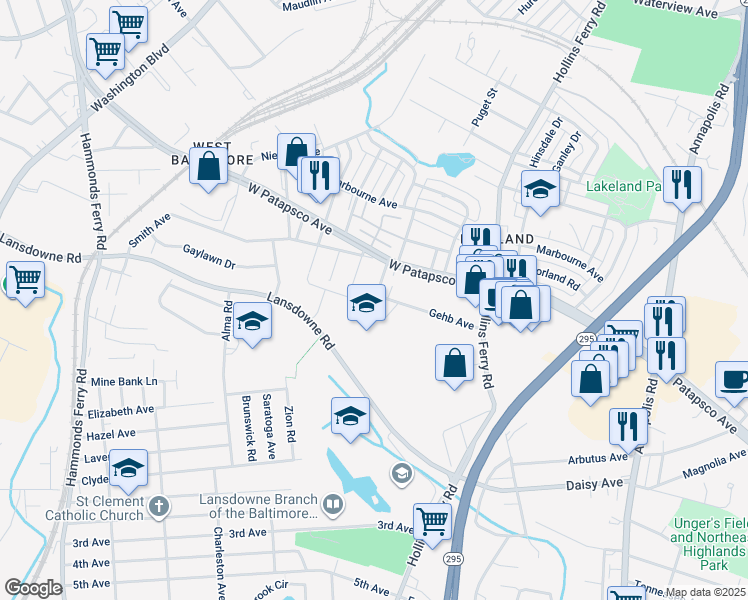 map of restaurants, bars, coffee shops, grocery stores, and more near 2500 Gehb Avenue in Halethorpe