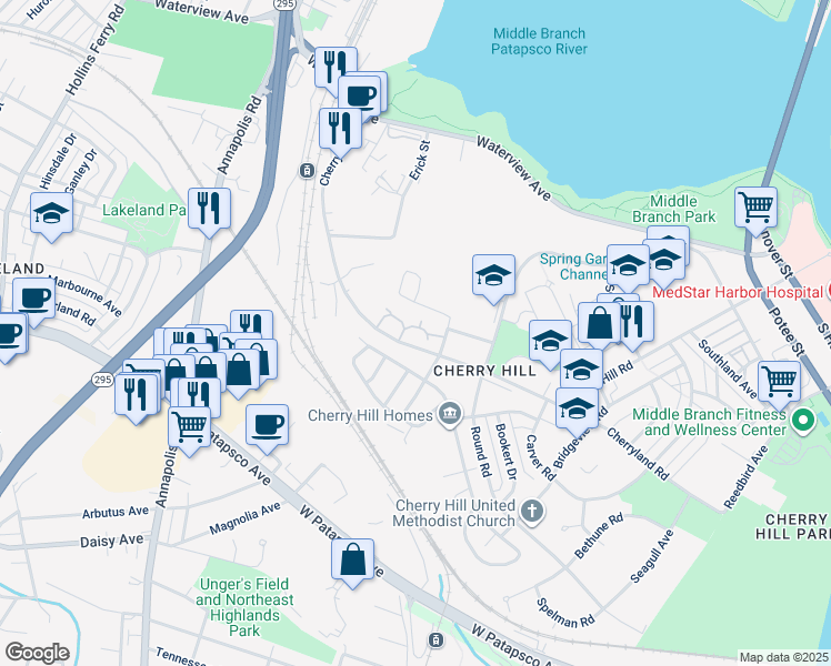 map of restaurants, bars, coffee shops, grocery stores, and more near 1118 Cherry Hill Road in Baltimore