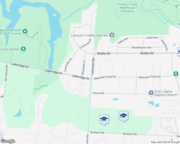 map of restaurants, bars, coffee shops, grocery stores, and more near 10116 Leacrest Road in Cincinnati