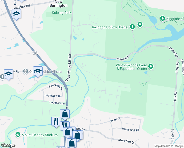 map of restaurants, bars, coffee shops, grocery stores, and more near Covered Bridge Road in Hamilton County