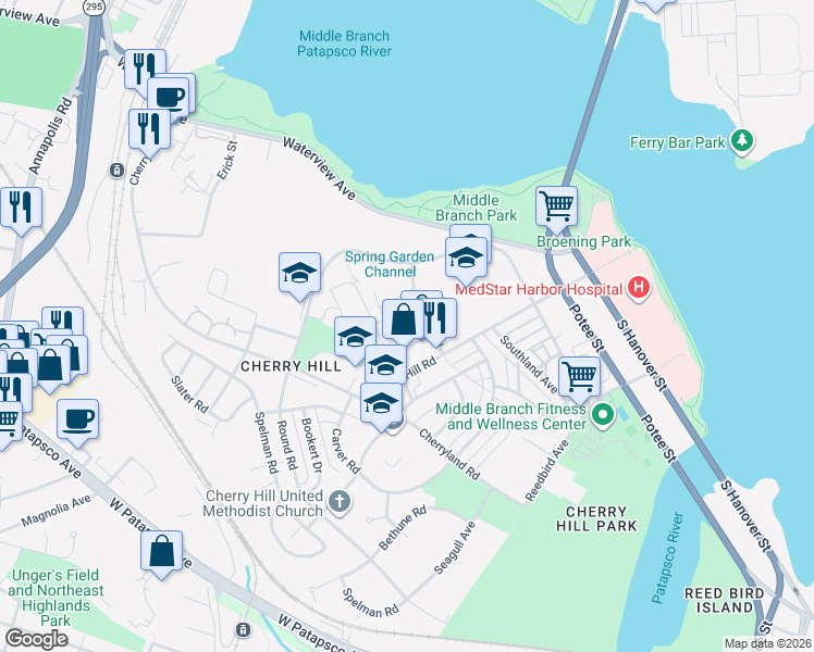 map of restaurants, bars, coffee shops, grocery stores, and more near 618 Hillview Road in Baltimore