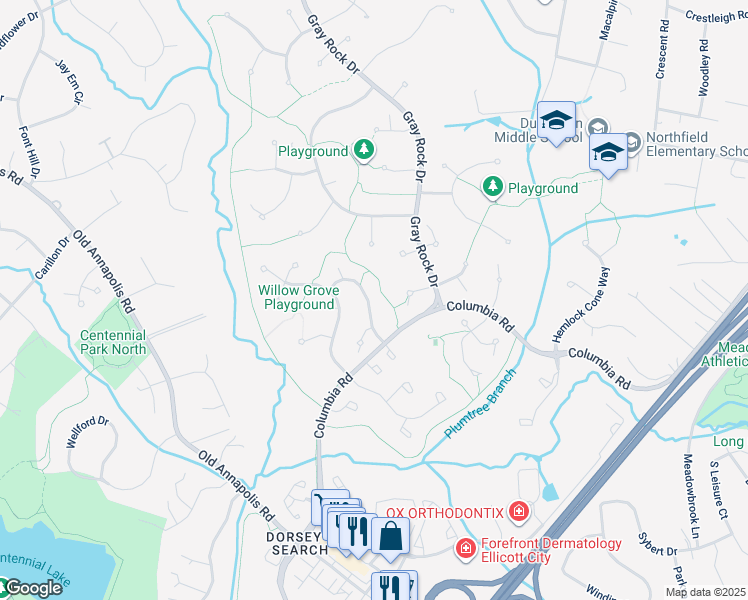 map of restaurants, bars, coffee shops, grocery stores, and more near 4634 Smokey Wreath Way in Ellicott City