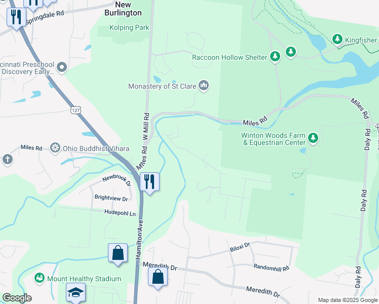 map of restaurants, bars, coffee shops, grocery stores, and more near Covered Bridge Road in Hamilton County