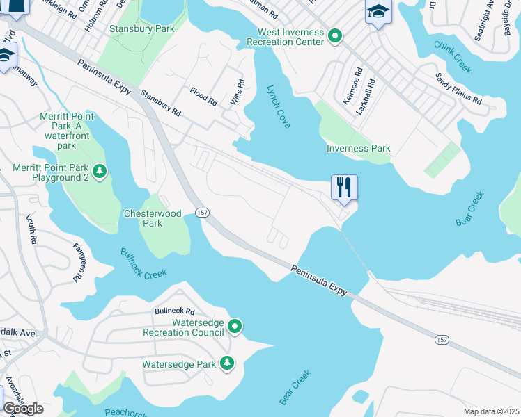 map of restaurants, bars, coffee shops, grocery stores, and more near 8513 Stansbury Lake Drive in Dundalk