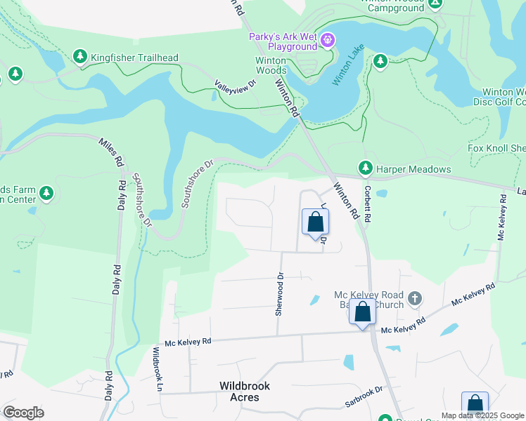 map of restaurants, bars, coffee shops, grocery stores, and more near 10012 Winlake Drive in Cincinnati