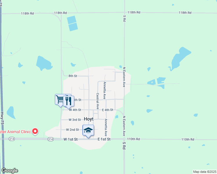 map of restaurants, bars, coffee shops, grocery stores, and more near 301-307 7th Street in Hoyt