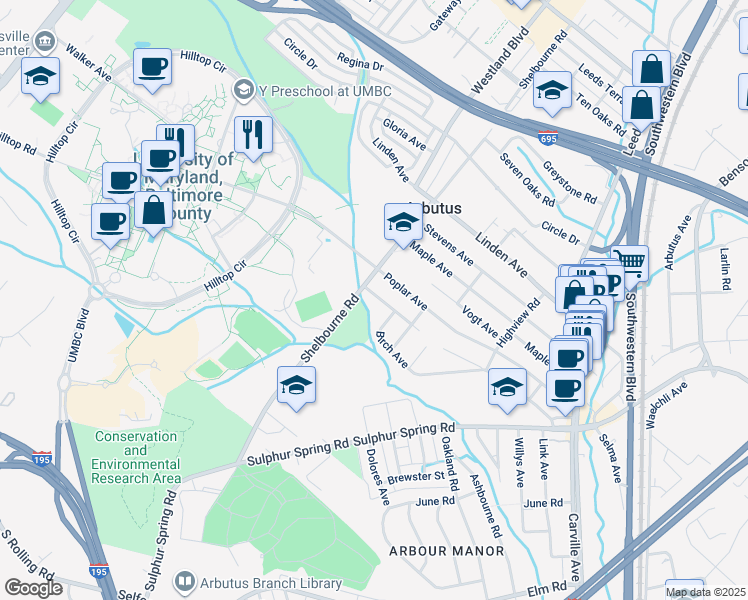 map of restaurants, bars, coffee shops, grocery stores, and more near 1205 Locust Avenue in Halethorpe