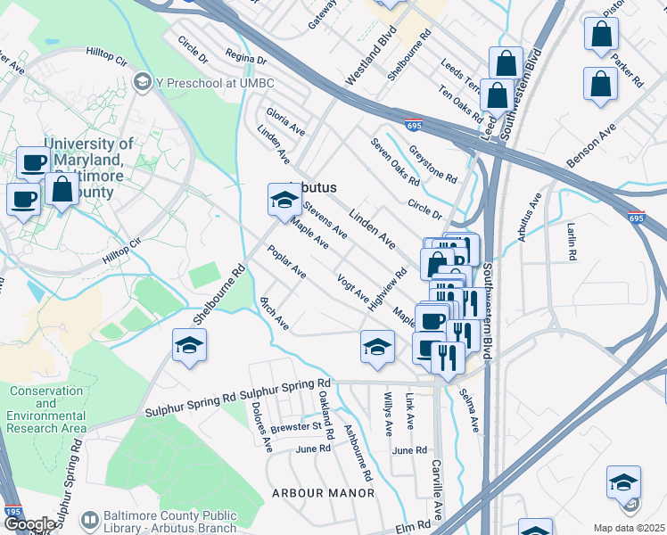 map of restaurants, bars, coffee shops, grocery stores, and more near 1242 Vogt Avenue in Halethorpe