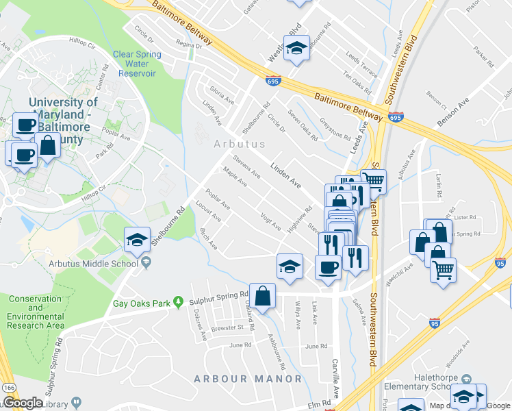 map of restaurants, bars, coffee shops, grocery stores, and more near 1242 Vogt Avenue in Halethorpe