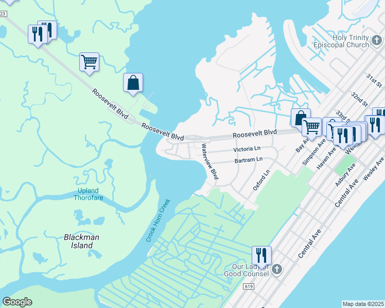 map of restaurants, bars, coffee shops, grocery stores, and more near 300 Limpet Drive in Ocean City