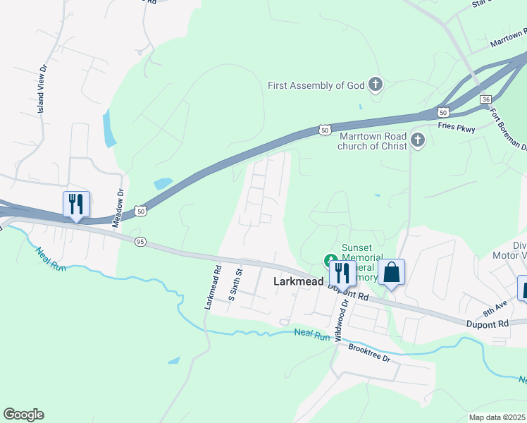 map of restaurants, bars, coffee shops, grocery stores, and more near 2 Hillcrest Court in Parkersburg