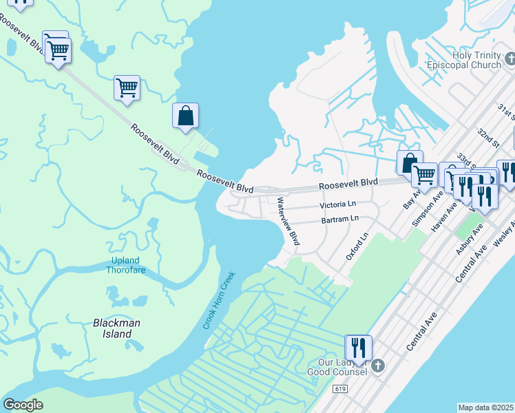 map of restaurants, bars, coffee shops, grocery stores, and more near 312 Limpet Drive in Ocean City