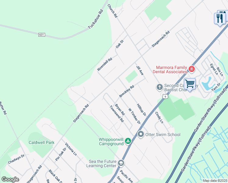 map of restaurants, bars, coffee shops, grocery stores, and more near 28 West Timber Drive in Marmora