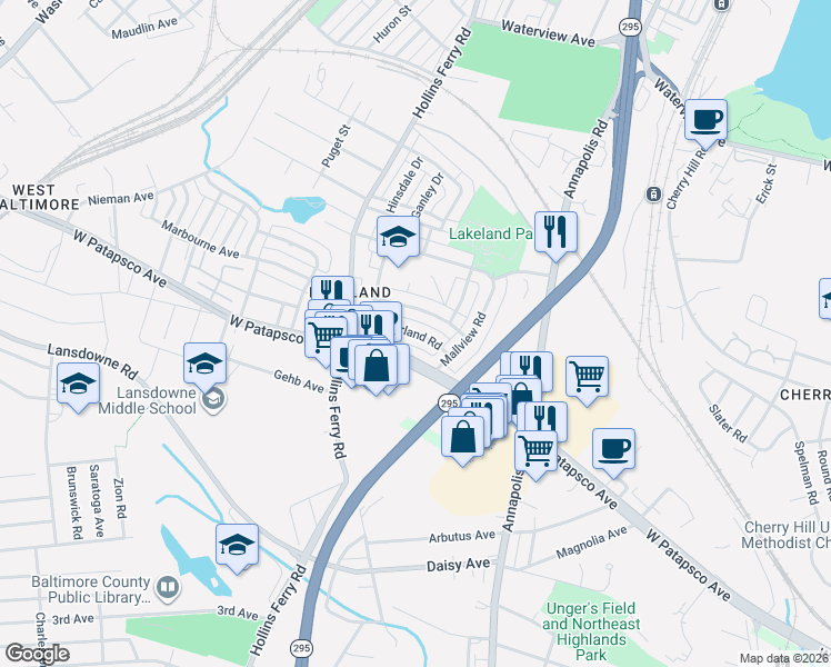 map of restaurants, bars, coffee shops, grocery stores, and more near 2705 Norland Rd in Baltimore