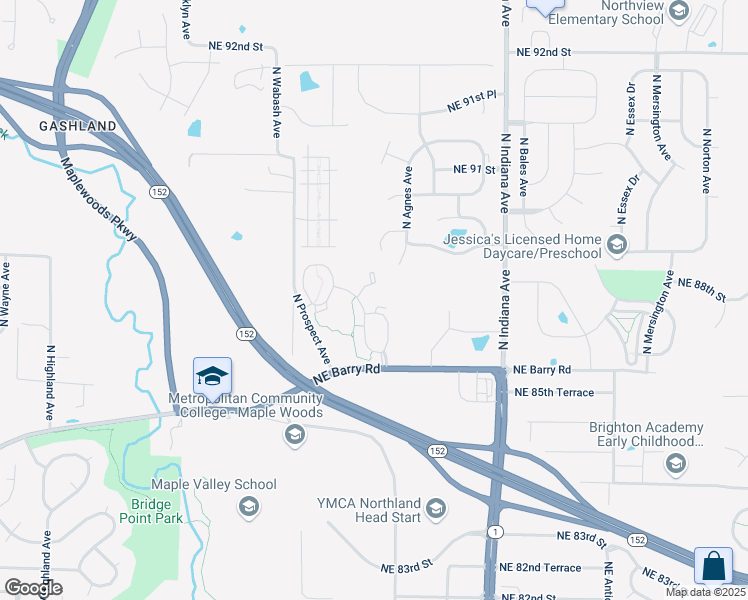 map of restaurants, bars, coffee shops, grocery stores, and more near 8703 North Kansas Avenue in Kansas City