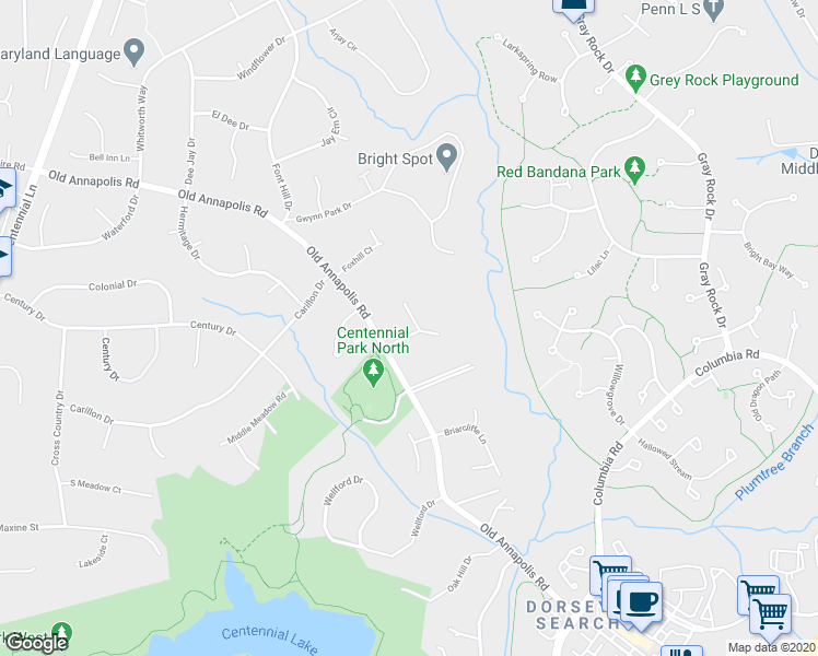 map of restaurants, bars, coffee shops, grocery stores, and more near 9601 John Randolph Ct in Ellicott City