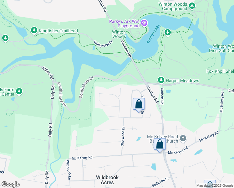 map of restaurants, bars, coffee shops, grocery stores, and more near 10012 Winlake Drive in Cincinnati
