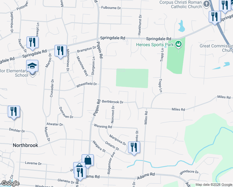 map of restaurants, bars, coffee shops, grocery stores, and more near 9990 Greenriver Drive in Cincinnati