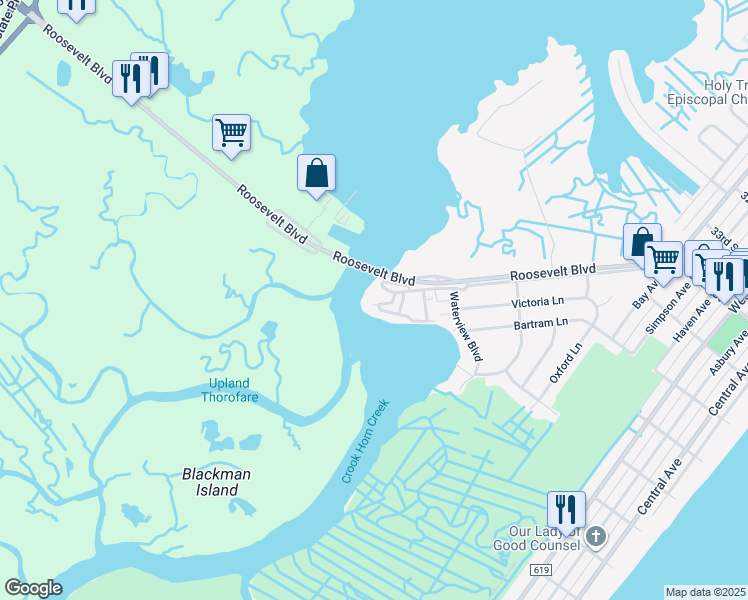 map of restaurants, bars, coffee shops, grocery stores, and more near 701 Periwinkle St in Ocean City