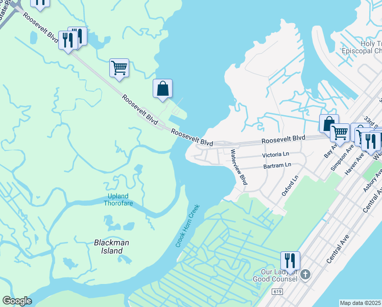 map of restaurants, bars, coffee shops, grocery stores, and more near 701 Periwinkle St in Ocean City