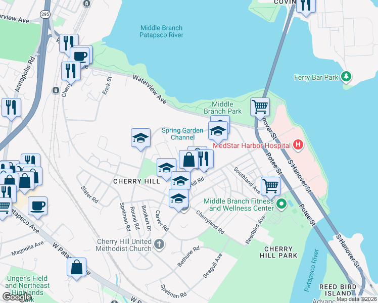 map of restaurants, bars, coffee shops, grocery stores, and more near 612 Cheraton Road in Baltimore