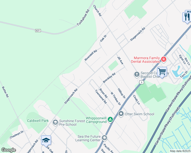 map of restaurants, bars, coffee shops, grocery stores, and more near 28 West Timber Drive in Marmora