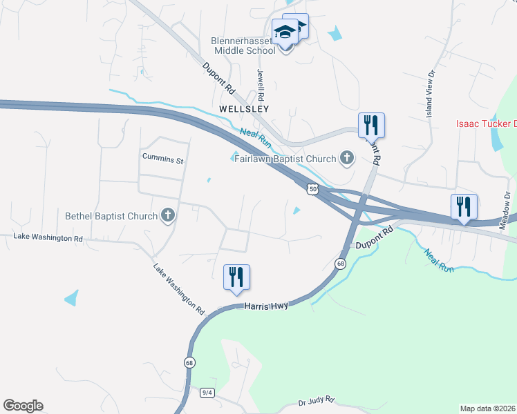map of restaurants, bars, coffee shops, grocery stores, and more near 384 Wash Heights Add in Parkersburg